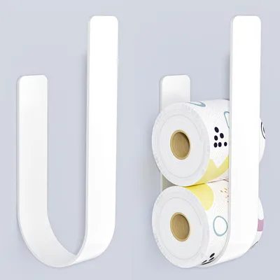 Image de 2 porte-rouleaux de papier toilette blancs avec dos autocollant, aucun perçage nécessaire, pouvant accueillir 3 rouleaux de papier toilette, porte-rouleaux de papier toilette de rechange