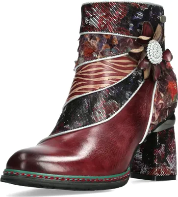 Produktbild von Laura Vita Damen Stiefelette Leder mit Blütenapplikation Blumenmuster Kinoao 13, Größe:39 EU, Farbe:Rot