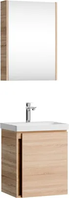 Produktbild von Planetmöbel Waschtisch mit Unterschrank 50 cm inkl. Spiegelschrank 50cm, Badmöbel Set, hängend, sonoma eiche