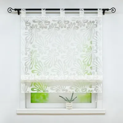 Produktbild von Delien Raffrollo mit Schlaufen Ausbrenner Küche Gardinen mit Floral Motiv Halbtransparent Raffgardine Weiß BxH 120x140cm