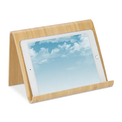 Image de Support pour tablette Relaxdays, en bois, pour bureau, cuisine, lit, liseuse, design moderne, porte-livre, livre de cuisine, couleur naturelle
