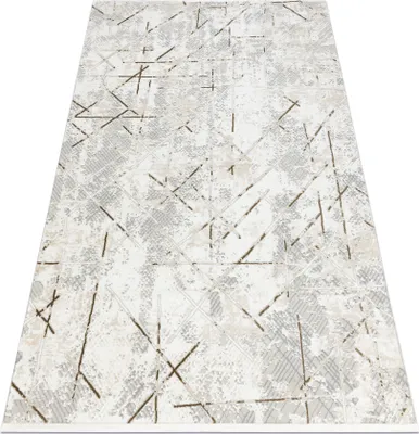 Produktbild von Moderner Teppich DUKE 51393 creme / gold - Geometrisch, vintage strukturiert, sehr weich, Fransen beige 240x330 cm
