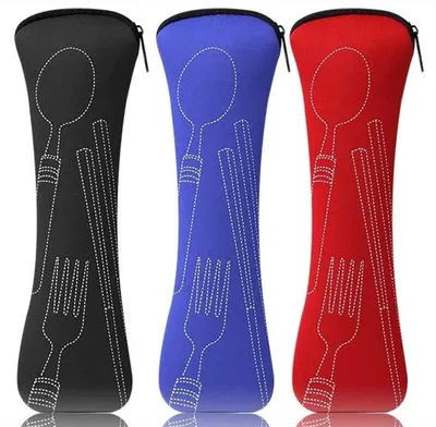 Produktbild von Bestecketui für unterwegs, Set aus 3 Neopren-Besteckbeuteln für Picknicks