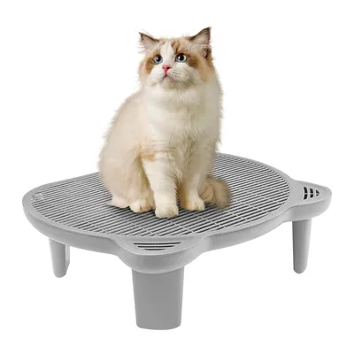 Produktbild von Katzentoilettenrampe Grau bis 15 kg  Katzenklo-Stufe, Katzenrampe für die Katzentoilette mit Filterfunktion