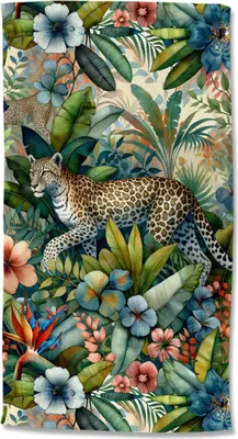 Produktbild von Beach towel Good Morning 100x180 cm - leopard in the jungle of leaves