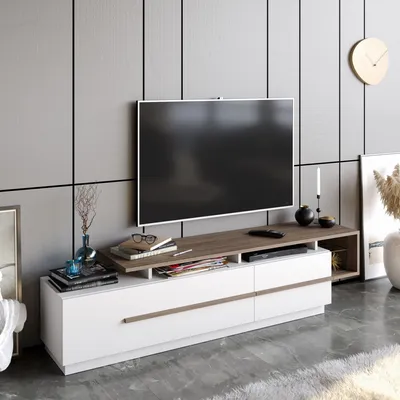 Immagine prodotto di Skye Decor, Pia- Pia CNF, colore noce,,bianco, mobili TV, 46,4x180x38,9 cm, 100% pannello di particelle rivestito in melamina