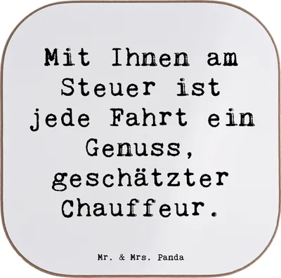 Produktbild von Mr. & Mrs. Panda Untersetzer für Gläser Spruch Chauffeur Genussfahrt - Weiß - Geschenk, pünktlich, Hingabe, Tassenuntersetzer, Tischuntersetzer, gläseruntersetzer, Glas