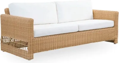 Produktbild von Casa Padrino Luxus Gartensofa mit Kissen Naturfarben / Weiß 200 x 86 x H. 71 cm - Wetterbeständiges Garten & Terrassen Sofa - Garten & Terrassen Möbel - Luxus Qualität