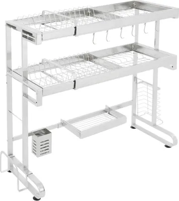 Obrázek produktu pro Odkapávač na nádobí nad dřezem, nastavitelná výška, odolná nerezová ocel, 2 úrovně, M