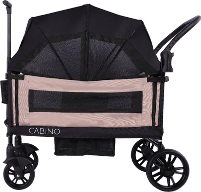Produktbild von Cabino® Bollerwagen Waggie - Leicht, Faltbar, Verstellbarer Griff, Abnehmbare Sonnendach, Inkl. Tablett und Becherhalter Schwarz und Taupe