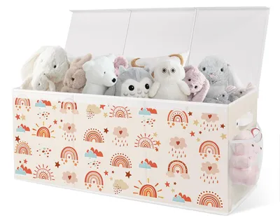 Immagine prodotto di Contenitore per giocattoli, 96x32x40 cm, con coperchio, pieghevole, arcobaleno, ideale per la cameretta dei bambini