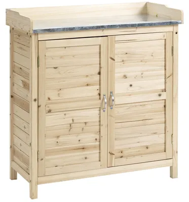 Image de Outsunny Armoire de jardin en bois Armoire à outils avec 2 étagères Naturel