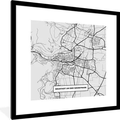 Produktbild von MuchoWow® Gerahmtes Poster Stadtplan - Neustadt An Der Weinstraẞe - Deutschland - Karte 40x40 cm - Poster mit Schwarzem Bilderrahmen Wandposter Rahmen Foto Bilder - Poster - Plakat im Rahmen