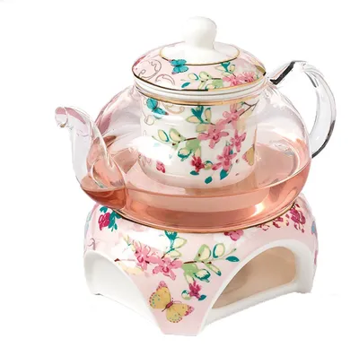 Porzellan-Teekanne 500 ml mit Tee-Ei, Schmetterling, 12x11 cm
