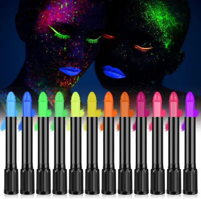 Productafbeelding van Bodypaint set, 12 neon UV-kleuren, afwasbare make-upstiften, geschikt voor Halloween en carnaval