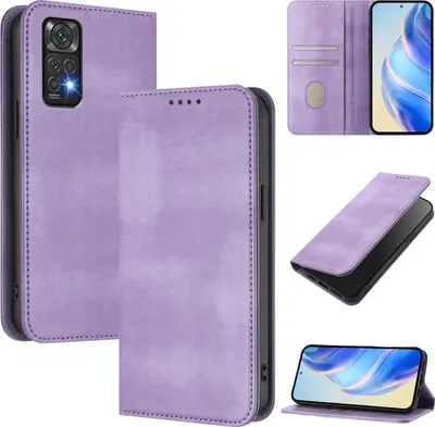 Produktbild von Handyhülle für Xiaomi Redmi Note 11 4G/Note 11s/Note 12S, Vintage Leder RFID Schutz Kartenfach Standfunktion Magnetische Klapphülle Violett