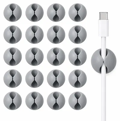 Produktbild von 20x Kabelklemmen Selbstklebend Grau Kabelhalter Kabelclips Kabelführung Kabel Organizer Kabelmanagement Kabelbefestigung für Schreibtisch Büro Wohnmobil TV PC