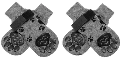 Productafbeelding van Grijze gebreide honden sokken met antislipbodems, voor huisdieren, 4 stuks, maat M