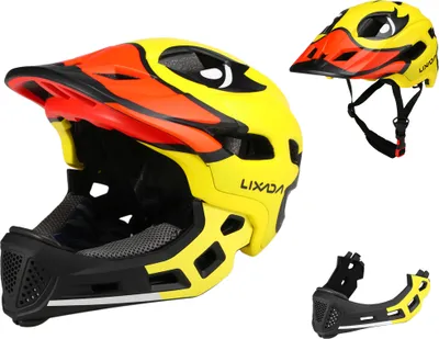 Zdjęcie produktu dla Kask rowerowy Lixada, malowany kask dla dzieci, zdejmowany kask na całą twarz, czarny + żółty, mała żółta kaczuszka