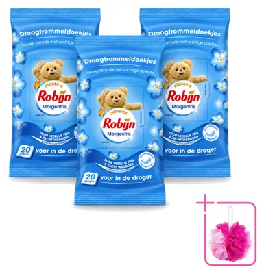 Zdjęcie produktu dla 3 sztuki chusteczek do suszarki bębnowej Robijn Morgenfris - opakowanie ekonomiczne