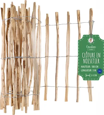 Image de Creative Home Clôture en Bois de Noisetier - 100 cm x 5 m - Espacement de 3-5 cm