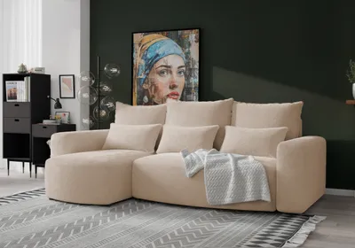 Produktbild von 4ALLHOME Ecksofa mit Schlaffunktion Travis, Couch, Sofa mit Bettkasten, Eckcouch, L-Form, Schlaffsofa, Universal, Cord Onega 15 Blassrosa