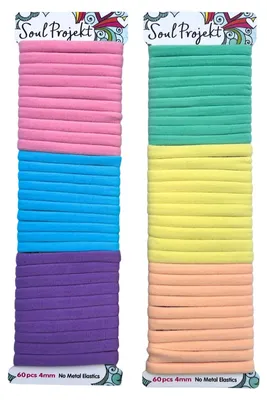 Image de Élastiques à cheveux - Élastiques pour cheveux - 60 pièces - 4 mm - Pastel et multicolore - Sans couture