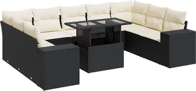 Produktbild von vidaXL 10-tlg. Garten-Sofagarnitur mit Kissen Schwarz Poly Rattan