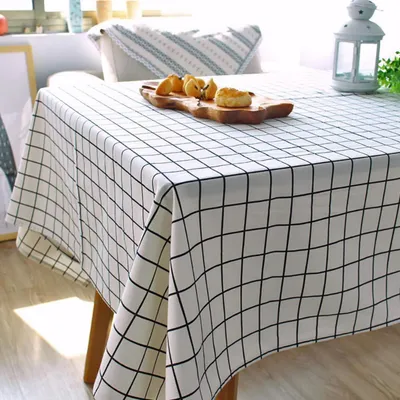 Immagine prodotto di Tovaglia a quadri, cotone e lino, 140 x 220 cm, bianco e nero
