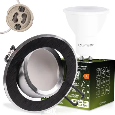 Obrázok produktu pre LUMILED LED zapustené bodové svietidlo GU10 6W 3000K teplá biela otočné 85mm ultra ploché hliníkové guľaté čierne kartáčované 230V vrátane pätice GU10 LED žiarovka zapustené stropné svietidlo pre obývaciu izbu kuchyňu
