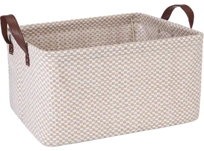 Jute-Aufbewahrungskorb 37x28x20 cm, Beige-Gitter, mit Rahmen