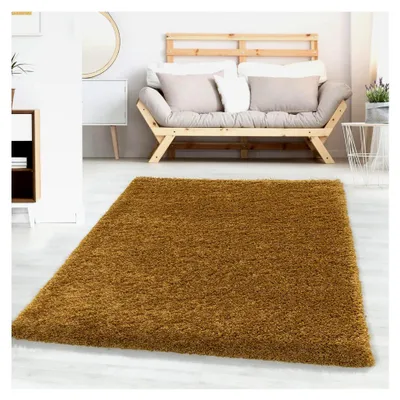 Produktbild von Hochflor Teppichläufer Flur 80 x 150 cm Gold - Weicher Teppich für Wohnzimmer – Moderner, rutschfester Badezimmerteppich & Küchenläufer, Bettvorleger Schlafzimmer