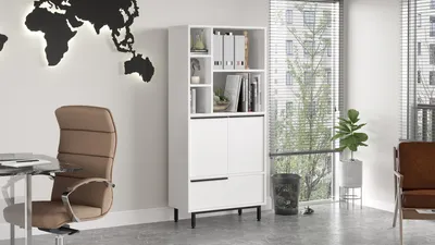 Produktbild von Skye Decor, On9B-W, Mehrzweckschrank, 100 % MELAMINBESCHICHTETE SPANPLATTEN, Weiß, 74,8 x 35,5 x 161,6 cm