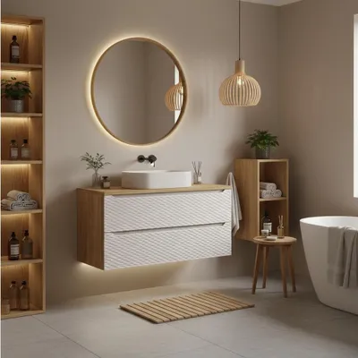 Image de Plan vasque YOKA – Finition chêne clair, 180 cm