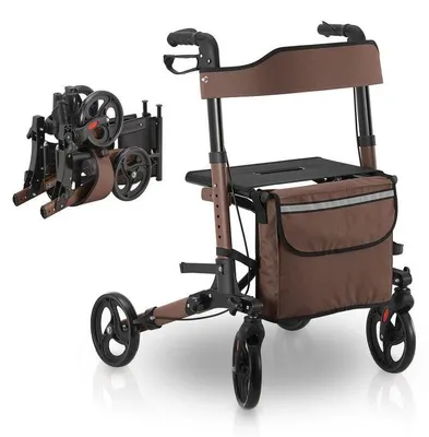Obrázek produktu pro Juskys Rollator Vital hnědý - Chodítko skládací a lehké z hliníku do 130 kg - Chodítko - Dobré
