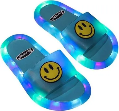 Produktbild von Kinderhausschuhe mit LED, Slip-Ons mit Smiley-Gesicht Sommer Hausschuhe - HAPPYS Blau 28/29