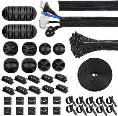 Produktbild von PolkaHome® Kabelmanagement-Set 142-teilig – Kabelorganizer mit Kabelbindern, Kabelclips & Kabelhülle für Zuhause & Büro