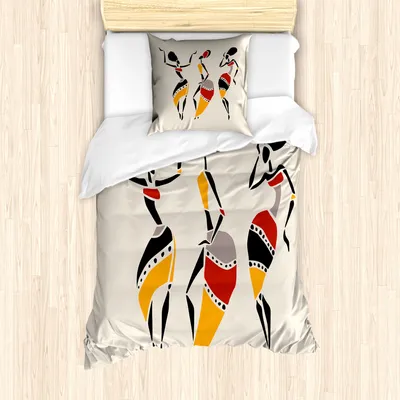 Produktbild von ABAKUHAUS afrikanisch Mantele, Ureinwohner-Tänzer, Milbensicher Allergiker geeignet mit Kissenbezügen, 135 cm x 200 cm - 80 x 80 cm, Mehrfarbig