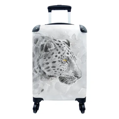 Produktbild von MuchoWow® Koffer Handgepäck Trolley Rollkoffer Kleine Reisekoffer mit 4 Rollen - Panther - Aquarell - Schwarz - Weiß - Cabin Size < 55x40x23 cm & 55x40x20 cm - Fotokoffer - Kabinenkoffer - Boardgepäck - Reise-Box - Reisekoffer - Reisegepäck - Koffer mit Bild - Trolley für Kinder
