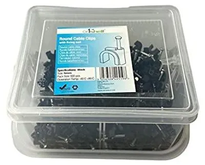 Zdjęcie produktu dla Klipsy kablowe okrągłe czarne z gwoździem do kabli 5MM 500SZT