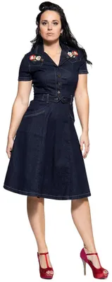Produktbild von Queen Kerosin Denim Swing Kleid - Coloured Flowers 3XL