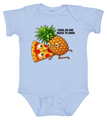 Productafbeelding van Ssst, niemand hoeft het te weten. Pizza Hawaii, ananas, grappig, ananas-cartoon. Babyromper, hemelsblauw, maat 6/12