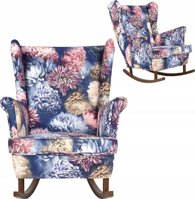 Produktbild von Family Meble Schaukelsessel Print Relaxsessel Skandinavisch Bequemer Ohrensessel Loungesessel Fernsehsessel Für Wohnzimmer Schlafzimmer Büro (FLOWER2)