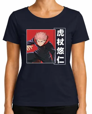 Productafbeelding van Jujutsu Kaisen, T-shirt voor dames, met afbeelding van Yuji Itadori (anime/manga), cadeau voor fans, actiemodel, marineblauw, maat 3XL