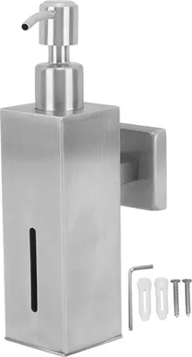 Produktbild von Seifenspender aus rostfreiem Edelstahl 304, nachfüllbar, mit Seifenpumpe, für Küche und Bad, Wandmontage, quadratisch