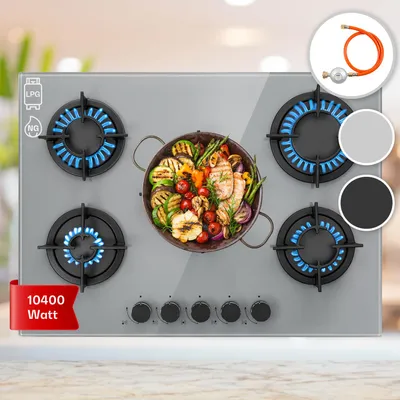 Image de Klarstein Tables de Cuisson à Gaz, Plaque de Cuisson Gaz à 5 Brûleurs, Table de Cuisson Encastrable à 5 Feux de 10400W, Cuisiniere Gaz, Gaziniere Gaz avec Brûleurs en Acier Inoxydable, Cuisinières GPL
