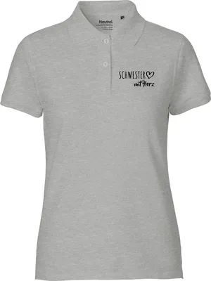 Produktbild von Huuraa Damen Polo Shirt Schwester mit Herz S Sport Grey Bio Baumwolle Fairtrade Poloshirt Geschenkidee