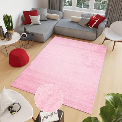 Produktbild von Teppich Wohnzimmer Schlafzimmer Modern Design Shaggy Hochflor Langflor Pink Rosa  60 x 100 cm