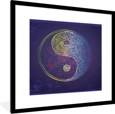 Produktbild von MuchoWow® Gerahmtes Poster Eine Illustration eines Yin und Yang Logos in dunkelblauer Farbe 40x40 cm - Poster mit Schwarzem Bilderrahmen Wandposter Rahmen Foto Bilder - Poster - Plakat im Rahmen