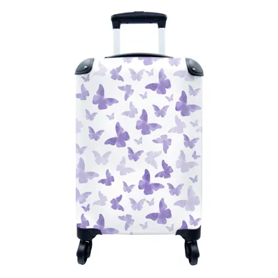 Produktbild von MuchoWow® Koffer Handgepäck Trolley Rollkoffer Kleine Reisekoffer mit 4 Rollen - Schmetterling - Lila - Muster - Cabin Size < 55x40x23 cm & 55x40x20 cm - Fotokoffer - Kabinenkoffer - Boardgepäck - Reise-Box - Reisekoffer - Reisegepäck - Koffer mit Bild - Trolley für Kinder